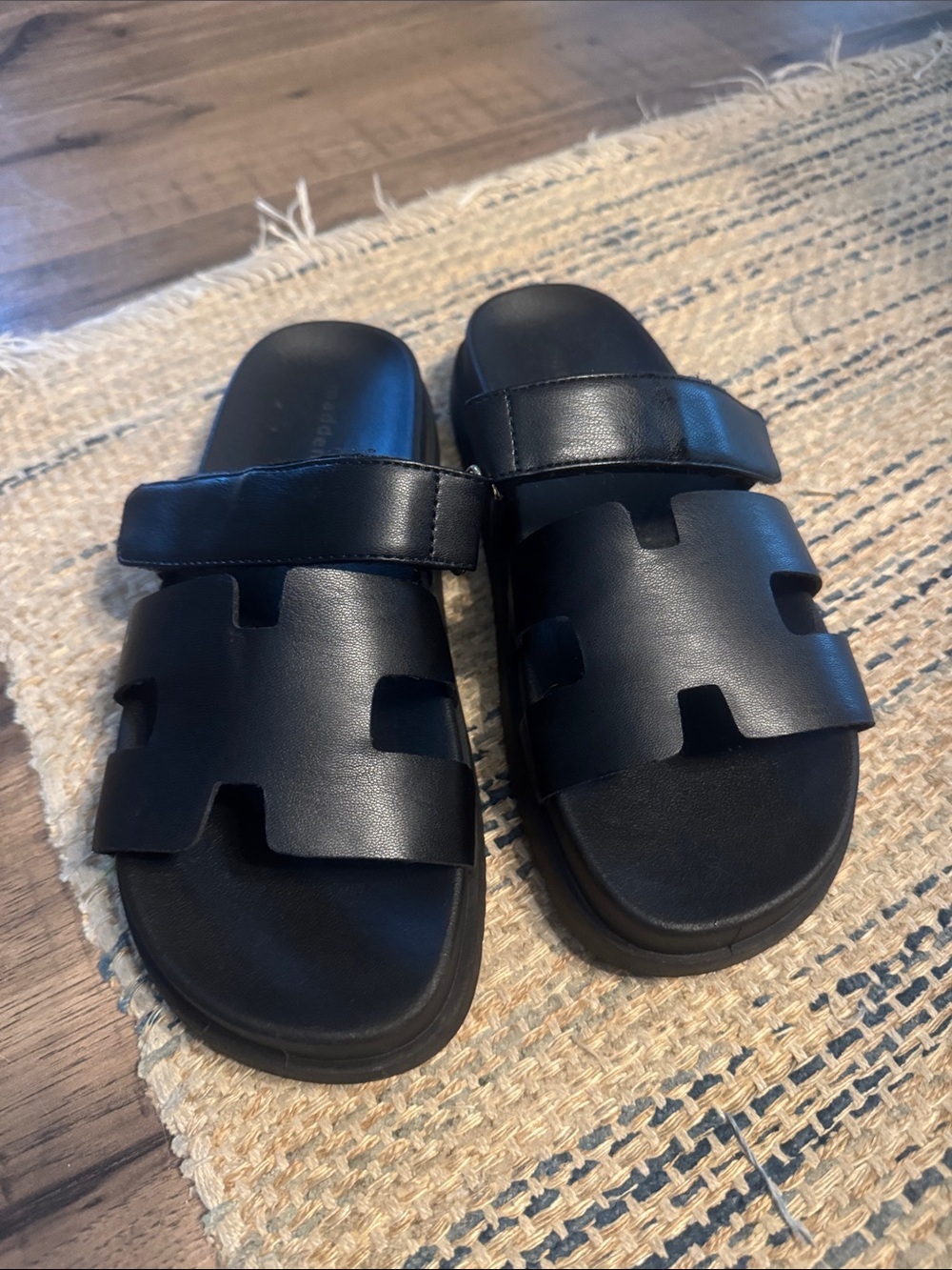 Madden Girl Black Leather Slide Sandals